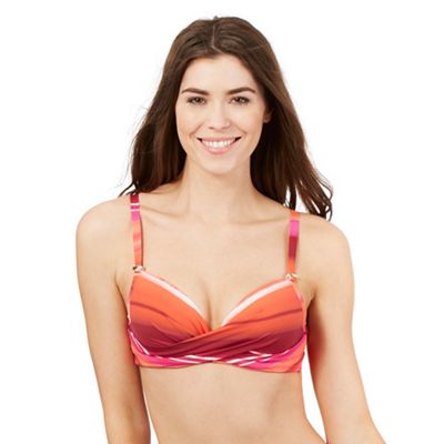 J by Jasper Conran Coral and pink striped print underwired bikini top